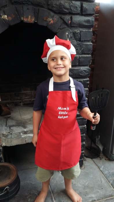 childrens embroidered apron and chefs hat