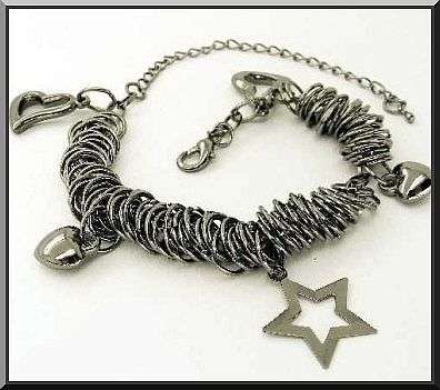 Gun Metal Black-Tone Multi-Ring Charm Bracelet