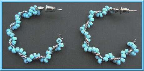 Blue and Silver Spiral Loop Earrings