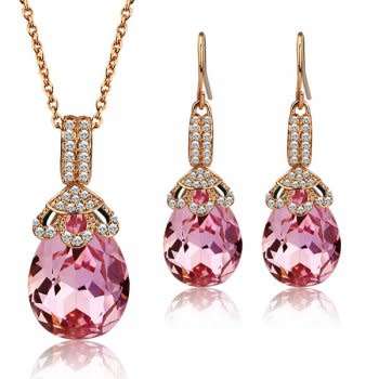 Exquisite Pink Rose Gold Plated Lady Jewelry Set