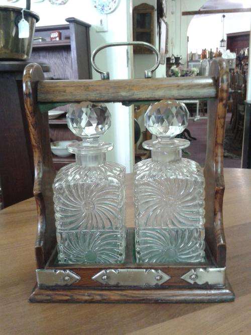 Tantalus, Edwardian Lock away Pressed Glass Decanter, Circa 1900
