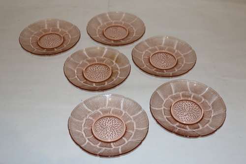 Vintage Pink Depression Cake Plates x 6