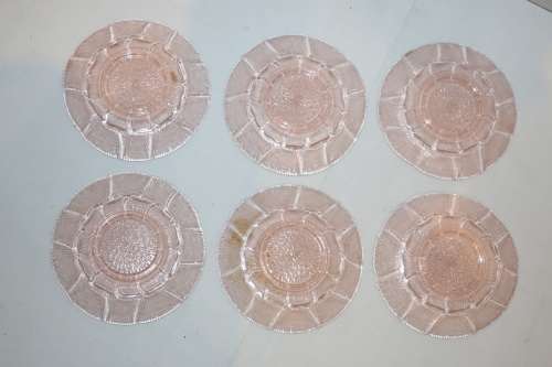 Vintage Pink Depression Cake Plates x 6