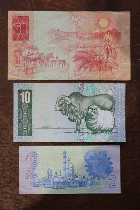 Beautiful South Africa Gerhard de Kock Set, R50 Fyftig Rand, R10 Tien Rand, R2 Twee Rand