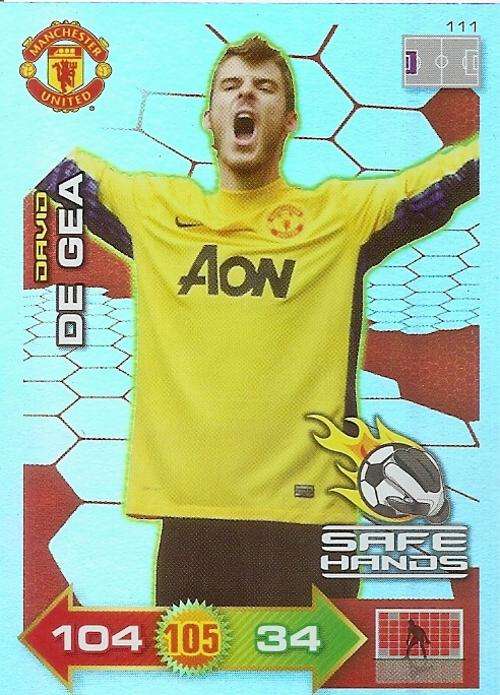 DAVID DE GEA - PANINI `MANCHESTER UNITED ADRENALYN XL 2012` - RARE `SAFE HANDS` FOIL CARD 111