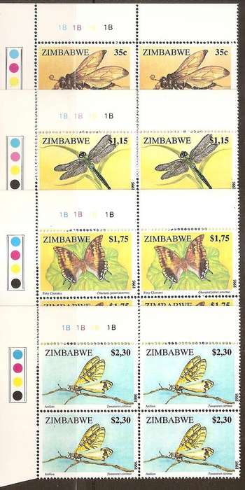 ZIMBABWE - SG904/907 - 1995 "INSECTS" - COMPLETE SET OF 4 CONTROL BLOCKS U/MINT