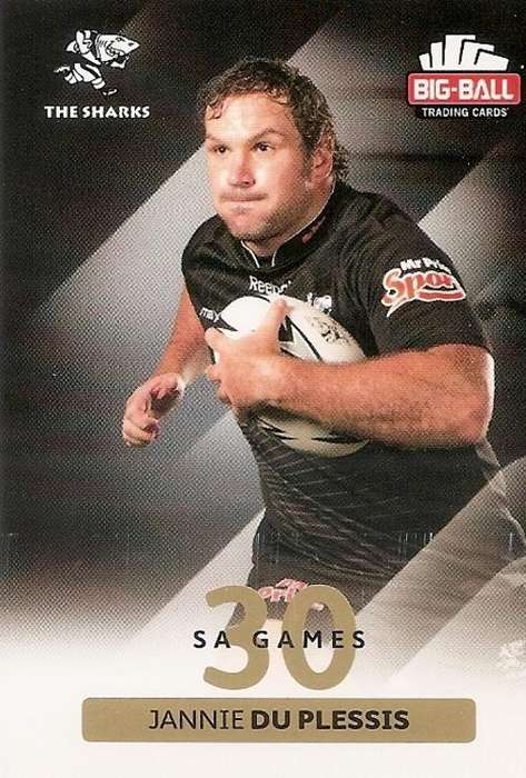 JANNIE DU PLESSIS - BIG BALL RUGBY COLLECTION  2012 - THE SHARKS BASE CARD 222