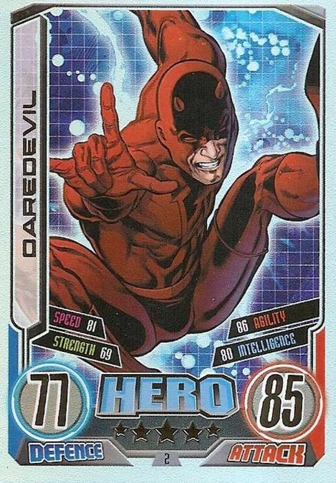 MARVEL HERO ATTAX II 2012 AVENGERS - DAREDEVIL `RAINBOWL FOIL` TRADING CARD 2