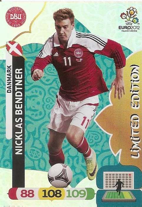 NICKLAS BENDTNER - PANINI UEFA EURO 2012 COLLECTION -  SUPER RARE `LIMITED EDITION` TRADING CARD