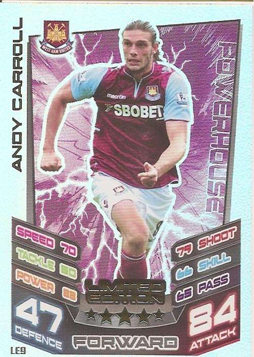 MATCH ATTAX 2012/2013 - ANDY CARROLL `RARE` `LIMITED EDITION` CARD LE9