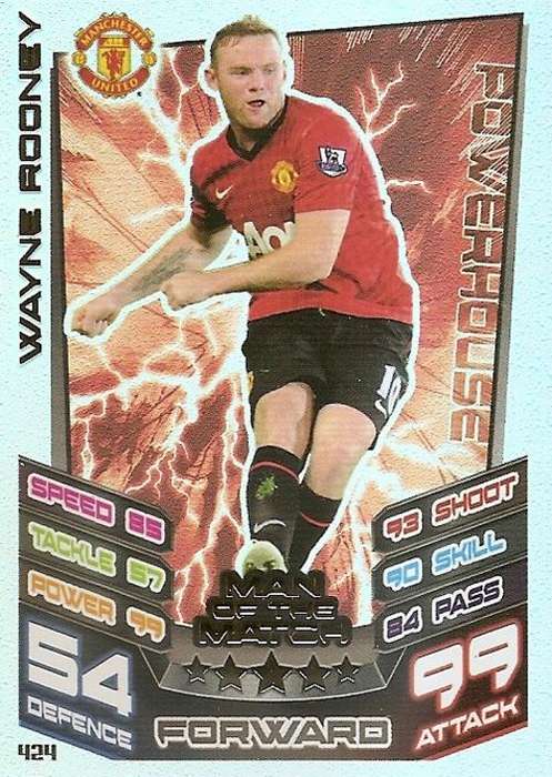 WAYNE ROONEY - TOPPS `MATCH ATTAX` 2012/13 - FOIL `Man of the Match` TRADING CARD