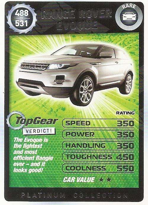 TOP GEAR TURBO CHALLENGE PLATINUM -  RANGE ROVER EVOQUE `RARE` 488 CARD