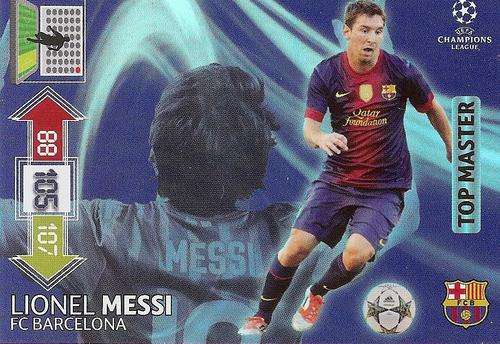 LIONEL MESSI - PANINI `CHAMPIONS LEAGUE` ADRENALYN XL 2012/2013 -  `TOP MASTER` TRADING CARD