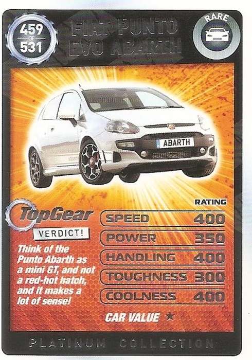 TOP GEAR TURBO CHALLENGE PLATINUM -  FIAT PUNTO ABARTH `RARE` 459 CARD