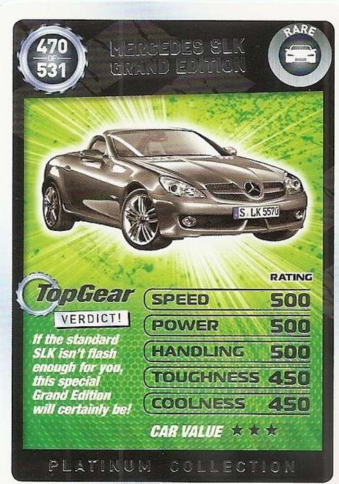 TOP GEAR TURBO CHALLENGE PLATINUM - MERCEDES SLK `RARE` 470 CARD