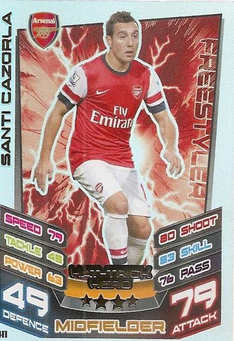 MATCH ATTAX `EXTRA` 2013 - SANTI CAZORLA `HAT TRICK HERO` CARD