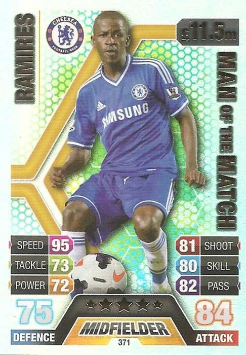 RAMIRES - TOPPS `MATCH ATTAX` 2013/14 UK ONLY - FOIL `MAN of the MATCH` TRADING CARD 371