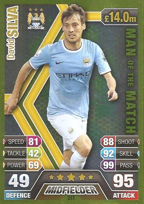 MATCH ATTAX 2013/14 - DAVID SILVA `MAN of the MATCH` CARD 217 - SA EDITION
