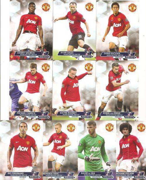 MANCHESTER UNITED FC - TOPPS "PREMIER GOLD" 2013/14 - COMPLETE 10 CARD "BASE CARD" SET