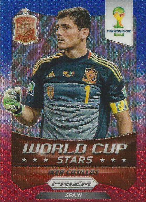 IKER CASILLAS - WORLD CUP 2014 PANINI `PRIZM` - BLUE/RED WAVE `W/CUP STARS` TRADING CARD 33
