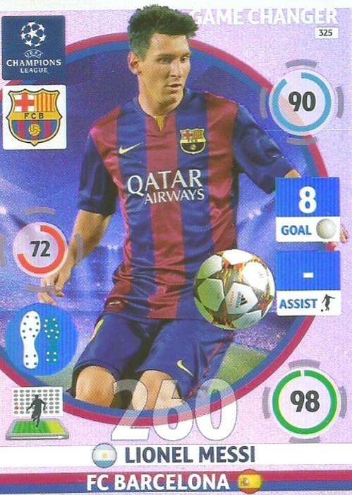 LIONEL MESSI - PANINI CHAMPIONS LEAGUE  2014/15 - RARE `GAME CHANGER` FOIL CARD 325