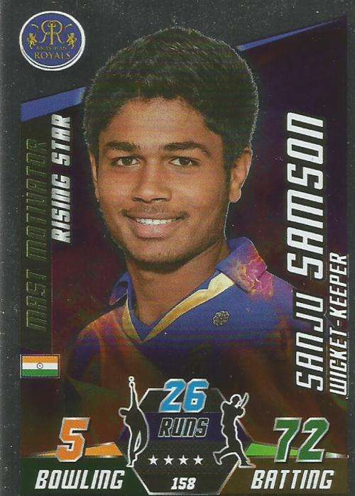 SANJU SAMSON - TOPPS IPL CRICKET ATTAX 2015 - "RISING STAR" SILVER CARD