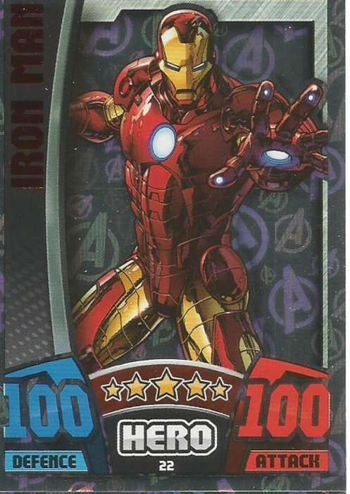 IRON MAN - MARVEL HERO ATTAX `AVENGERS` 2015 - CLUB 100 `AVENGERS HOLOGRAPHIC` FOIL TRADING CARD 22