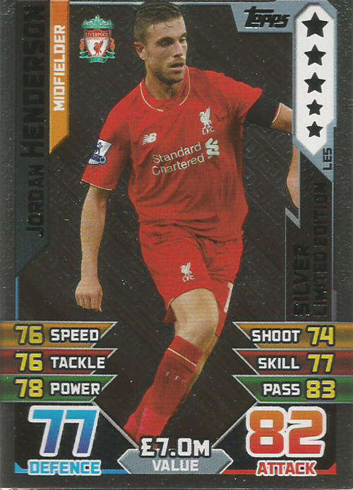 JORDAN HENDERSON - MATCH ATTAX 2015/2016 - SILVER "LIMITED EDITION" TRADING CARD