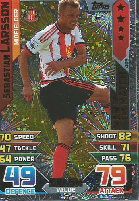 MATCH ATTAX 2015/2016 - SEBASTIAN LARSSON -  "MAN of the MATCH" TRADING CARD