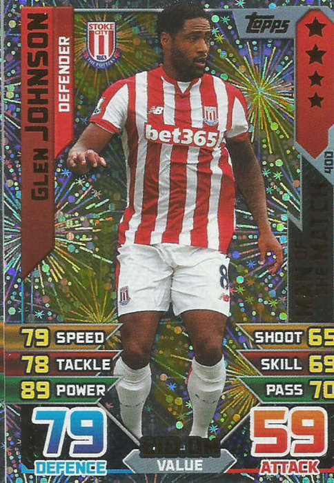 MATCH ATTAX 2015/2016 - GLEN JOHNSON -  "MAN of the MATCH" TRADING CARD