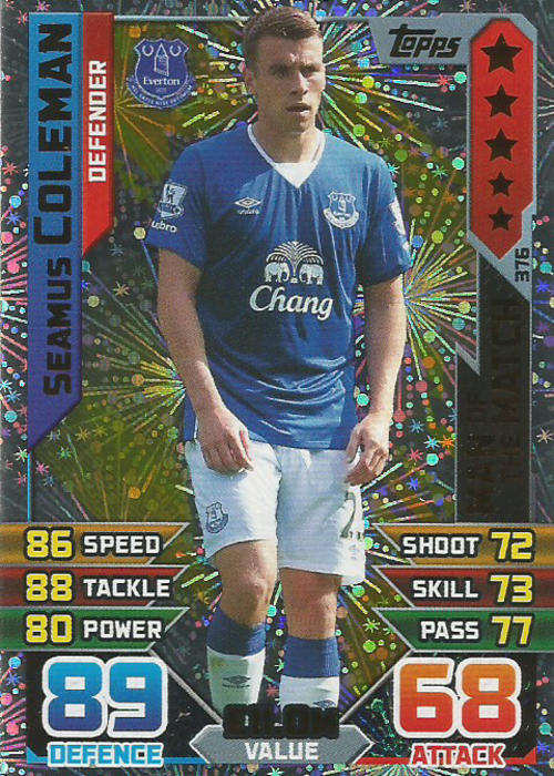 MATCH ATTAX 2015/2016 - SEAMUS COLEMAN  -  "MAN of the MATCH" TRADING CARD