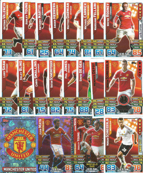 MANCHESTER UNITED FC - MATCH ATTAX 2015/2016 - COMPLETE 20 TRADING CARD SET - Incl. FOILS