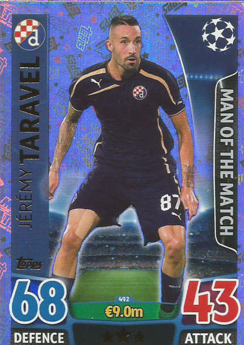 JEREMY TARAVEL - CHAMPIONS LEAGUE  2015/16 - TOPPS - "MAN of the MATCH" TRADING CARD