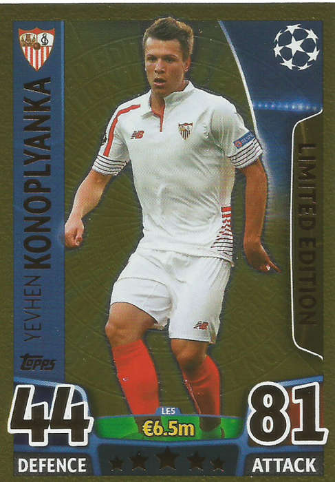 YEVHEN KONOPLYANKA - CHAMPIONS LEAGUE  2015/16 - TOPPS - "GOLD" LIMITED EDITION TRADING CARD