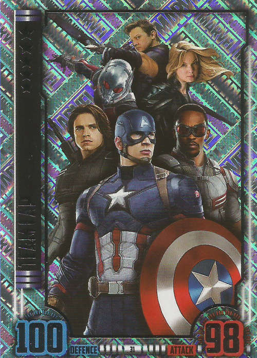 MARVEL HERO ATTAX UNIVERSE 2016 - TEAM CAPT AMERICA  `UNIQUE HOLOGRAPHIC` TRADING CARD 31