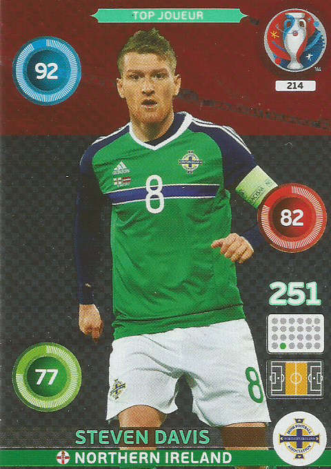 PANINI EURO 2016 - STEVEN DAVIS "TOP JOUEUR" FOIL TRADING CARD 214