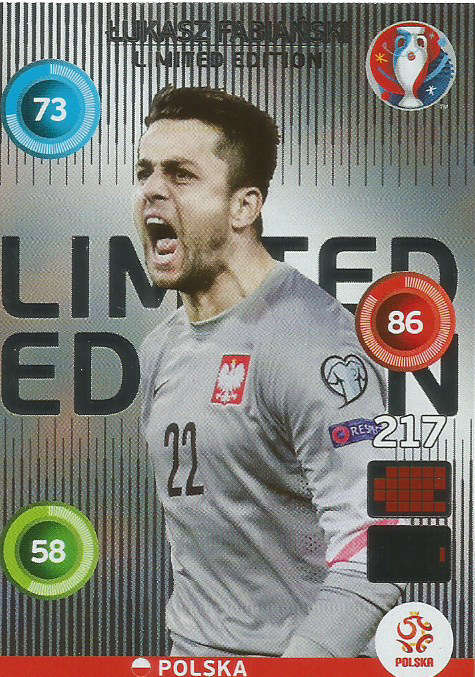 LUKASZ FABIANSKI - EURO 2016 by PANINI -  "CLASSIC LIMITED EDITION" TRADING CARD