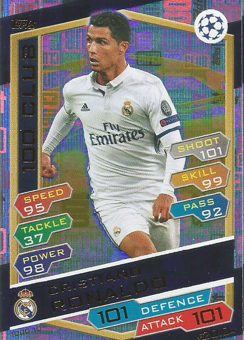 CRISTIANO RONALDO - TOPPS CHAMPIONS LEAGUE 2016/17 - RARE `CLUB 101` FOIL TRADING CARD