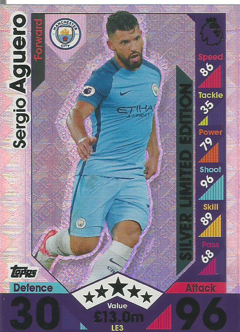 SERGIO AGUERO - MATCH ATTAX 2016/2017 - SILVER "LIMITED EDITION" FOIL CARD
