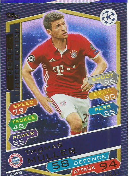 THOMAS MULLER - CHAMPIONS LEAGUE 2016/17 - GOLD  "LIMITED EDITION" FOIL TRADING CARD