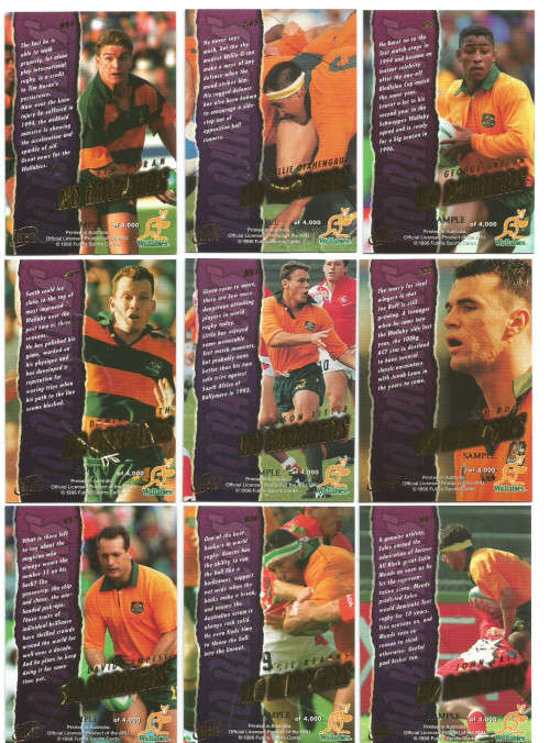 AUSTRALIA RUGBY - `FUTERA RUGBY 1996` - COMPLETE `NO BARRIERS` `SAMPLE`  9 TRADING CARD SET