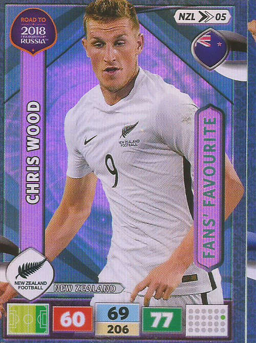 CHRIS WOOD - PANINI "Road to WORLD CUP 2018" - "FANS FAVOURITE"  FOIL TRADING CARD