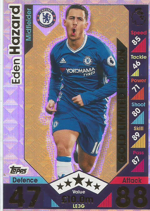 EDEN HAZARD - MATCH ATTAX EXTRA 2017 - GOLD  "LIMITED EDITION" FOIL TRADING CARD
