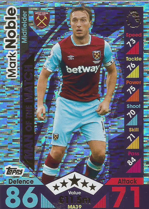 MARK NOBLE - MATCH ATTAX "EXTRA" 2017 - "MAN of the MATCH" FOIL CARD