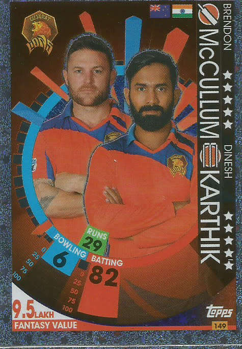 McCULLUM/KARTHIK - IPL CRICKET ATTAX 2017/18 -  SILVER "DUO" TRADING CARD 149