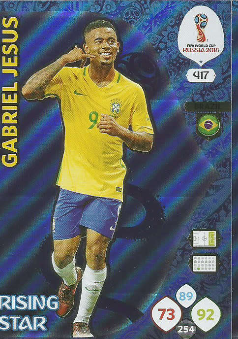 GABRIEL JESUS - PANINI FIFA WORLD CUP 2018 RUSSIA -  "RISING STAR" FOIL TRADING CARD 417