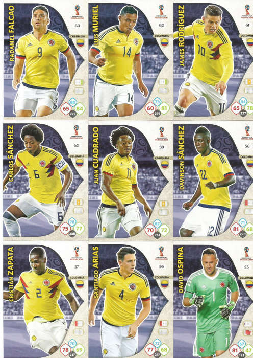COLOMBIA - PANINI FIFA WORLD CUP 2018 RUSSIA - COMPLETE TEAM OF 10 "BASE&FOIL" TRADING CARDS