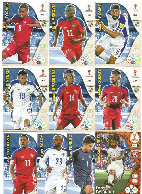 PANAMA - PANINI FIFA WORLD CUP 2018 RUSSIA - COMPLETE TEAM OF 10 "BASE&FOIL" TRADING CARDS