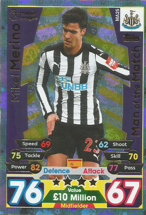 MIKEL MERINO  - MATCH ATTAX "EXTRA"  2018 - GOLD "MAN of the MATCH" TRADING CARD MA25