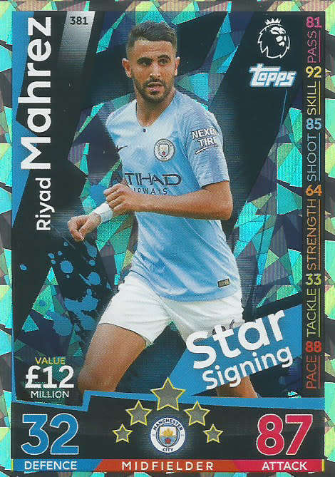 RIYAD MAHREZ - MATCH ATTAX 2018/2019 - SILVER "STAR SIGNING" TRADING CARD